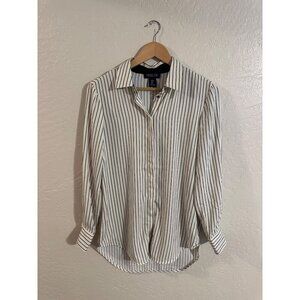 Rachel Zoe Y White & Black Striped Button Up Career Wear Collared Blouse